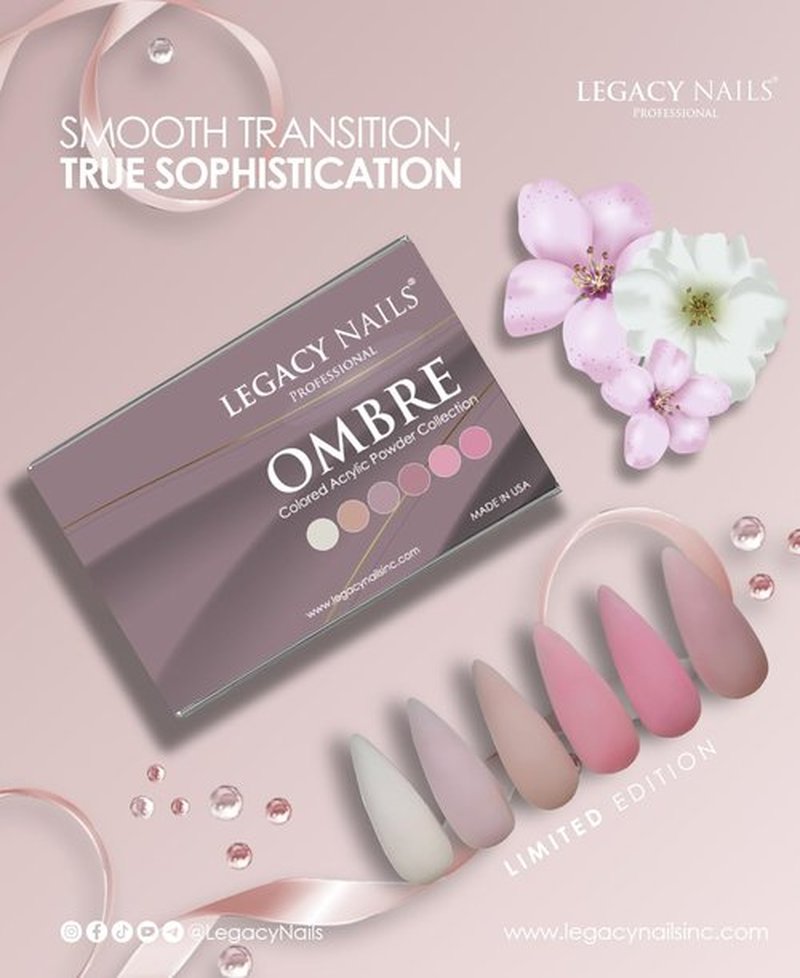 Legacy Nails Professional COLLECTION Acrylic Powder Kit 6 Colors Nail Art Set for Manicure DIY for Dip & Acrylic Nail Extensions (OMBRE COLLECTION)