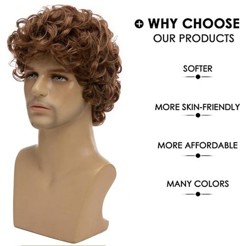Wiwige Mens Wig Short Curly Blonde Wig Heat Resistant Synthetic Cosplay Replacement Wigs for Men