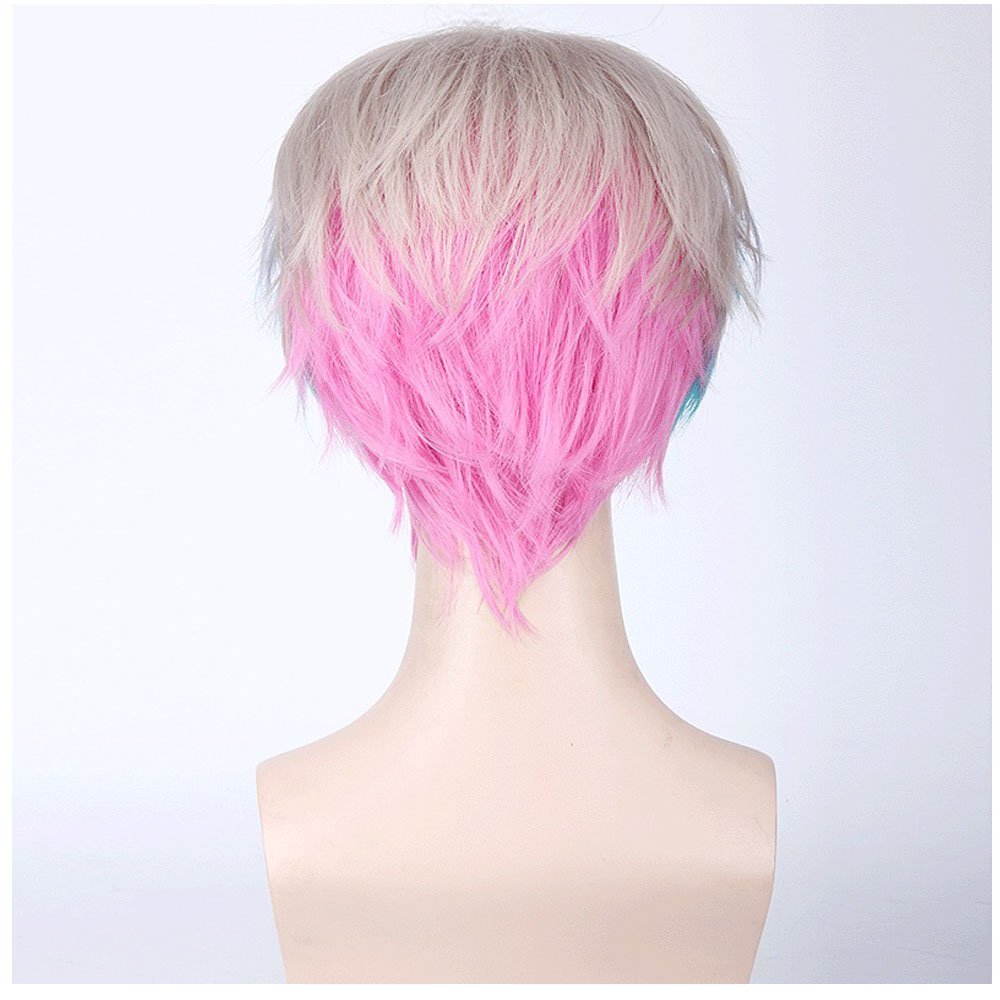 BERON Women's Rainbow Short Straight Bob Wig Rose Net with Wig Cap