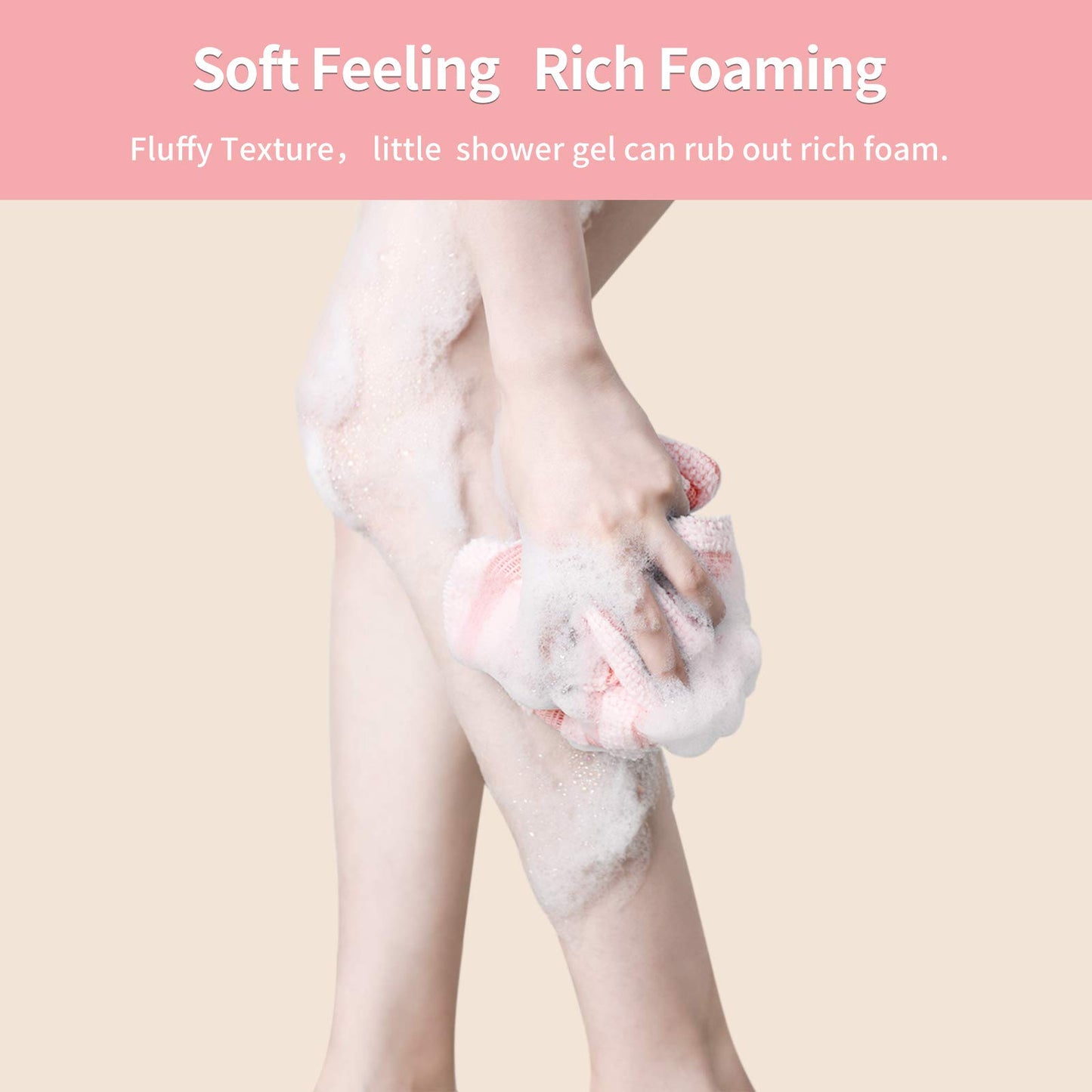 Yiclick Exfoliating Body Scrubber, Back Scrubber for Shower Bath, Japanese Scrub Wash Cloth, Exfoliating Washcloth Towel for Men Women, Body Exfoliator Loofah Luffa Sponge Net Rag Back Washer (Pink)