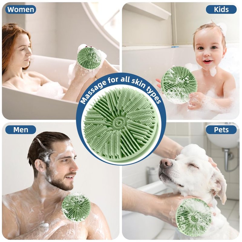 Silicone Body Scrubber, 2pcs Dual-Sided Silicone Loofah 2-in-1 Silicones Shower Scrubbers Exfoliating Body Scrubber for Women Men Soft Silicones Bath Shower Brush for All Skin Lather Well(Black&Green)