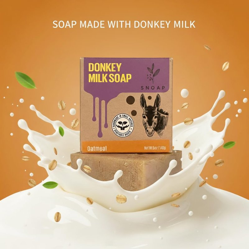 SNOAP Oats & Honey Donkey Milk Soap Bar, Natural Moisturizing Handmade Soap for Sensitive Skin, 5oz (Pack of 3)