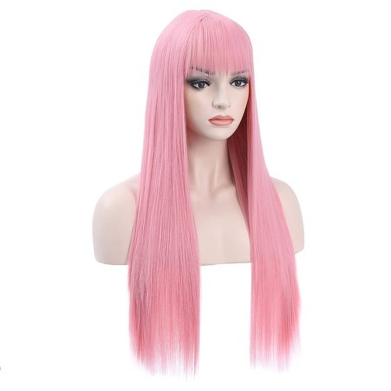 BERON Light Pink Wigs Straight Long Hair Wigs with Bangs Women Fashion Heat Resistant Synthetic Natural Looking Wig for Cosplay Party or Daily Use