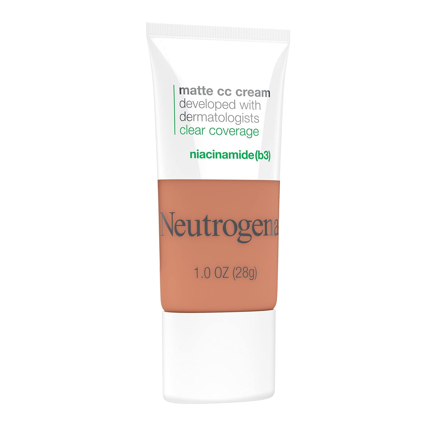 Neutrogena Clear Coverage Flawless Matte CC Cream, Full-Coverage Color Correcting Cream Face Makeup with Niacinamide (b3), Hypoallergenic, Oil Free & Fragrance Free, Ginger, 1 oz