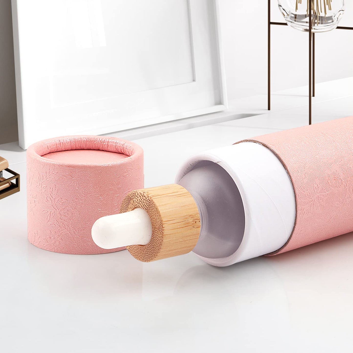 10Pcs 1.7 Oz/50ml Pink Kraft Paperboard Tubes,Empty Round Kraft Paper Cardboard Gift Packaging Tube Container for Essential Oil Bottle,Paper Tube,Pencil,Tea Coffee,Jewelry,Craft Project-Not Push Up