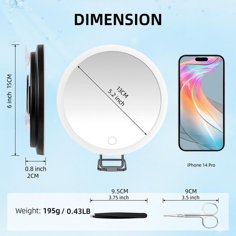 30x Magnifying Mirror with Light, Large 6" Rechargeable Lighted 30x Magnified Mirror with Suction Cups & Table Stand, 3 Color Modes Dimmable Light up Travel Magnifying Makeup Mirror High Magnification