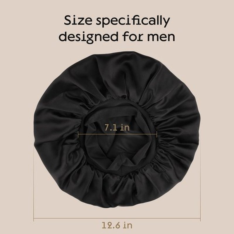 Niagara Satin Bonnet Men - Bonnet for Sleeping Men - Reversible Night Cap - Mens Bonnet for Curly Hair - Large Bonnet with Double Layer (Dark Black)