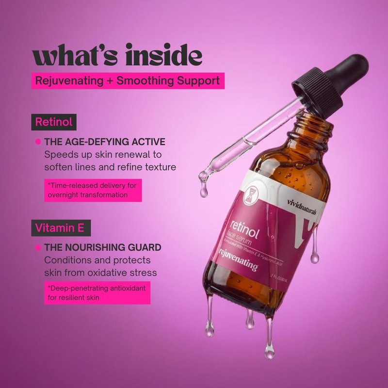 Vivid Naturals Retinol Serum for Face Made in USA 60ml - Retinol Face Anti Aging Serum with Vitamin E Hyaluronic Acid Anti Wrinkle Night Serums for Skin Care Facial Serums for Aging Skin