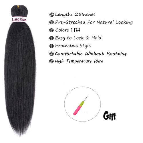 Liang Dian Pre-Stretched Braiding Hair 28 Inch 8 packs Hot Water Setting Synthetic Hair Crochet Braiding Hair Extension (IB)