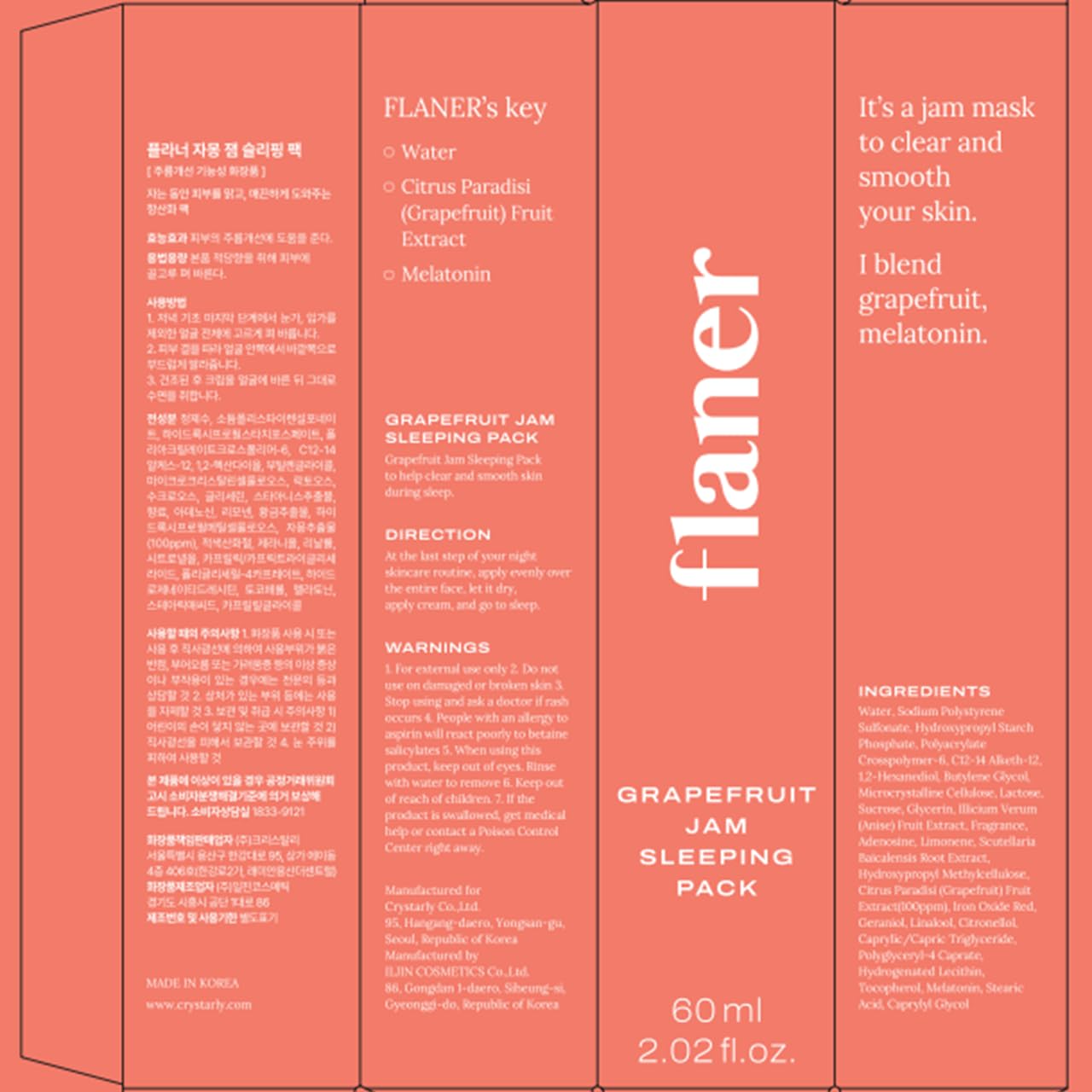 flaner Grapefruit Jam Sleeping Mask – Revitalizing Overnight Face Mask, Vitamin C, Melatonin, Adenosine, Night Deep Hydration Care, Natural Ingredients, Korean Skin Care, 2.02 fl. oz.