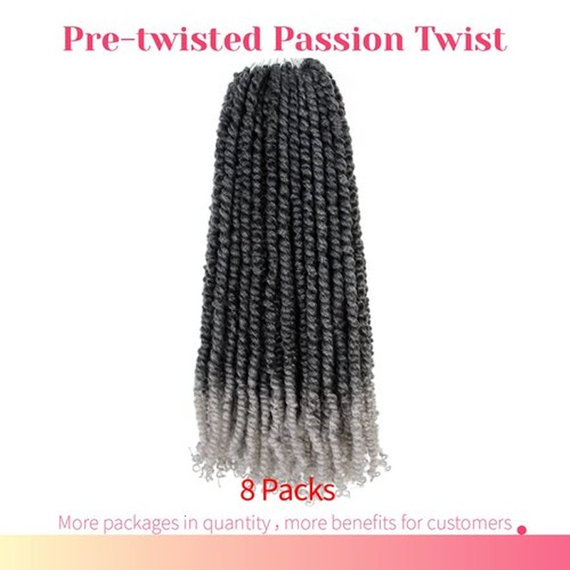 The BOHOBABE Long Pre-twisted Passion Twist Crochet Hair 20 Inch Pre-looped Long Gray Crochet Passion Twist Braiding Hair 8 Packs Soft Bohemian Twists (T1B/grey)