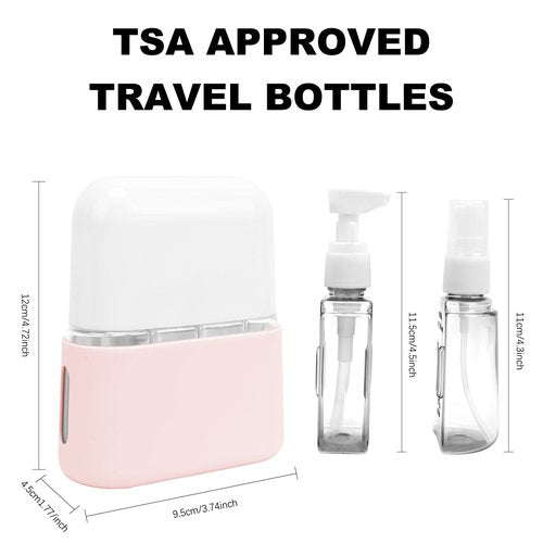 Skycase Travel Bottles, Travel Size Toiletries - Leak Proof Refillable Tsa Approved Travel Bottles, 4 in 1 Travel Containers with Labels Airplane Accessories Kits for Lotion Liquid (Pink)
