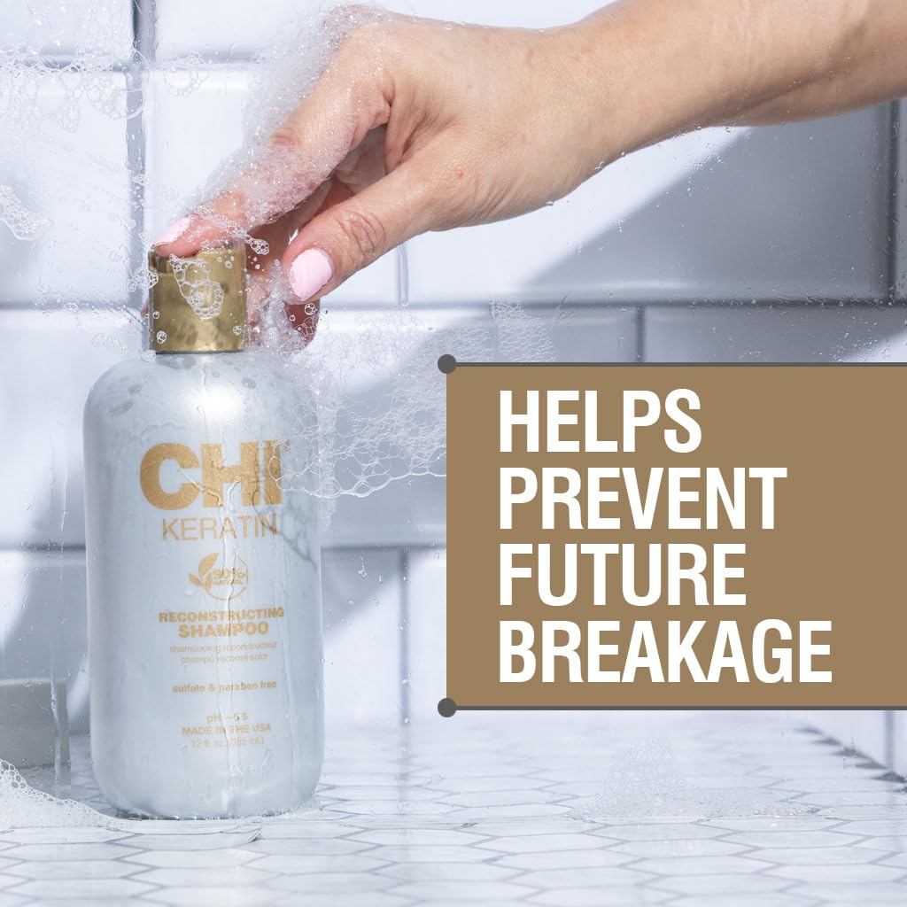 CHI Keratin Reconstructing Shampoo, Delivers Healthier Hair, Adds Shine & Helps Prevent Future Breakage, Sulfate, Paraben, & Cruelty-Free, 32 Oz