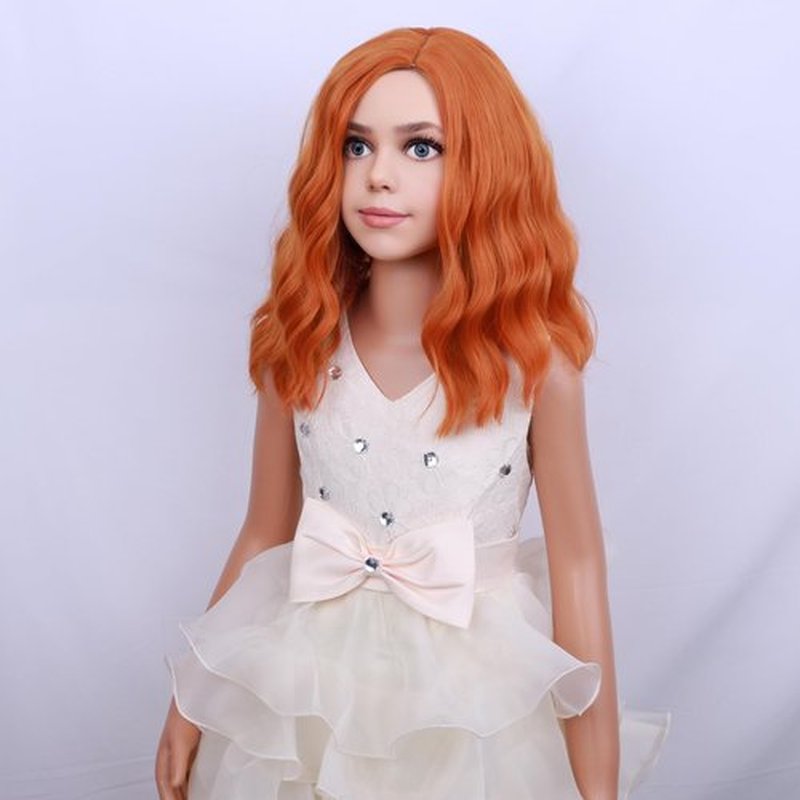 PATTNIUM Kids Child Orange Wig Short Curly Orange Wig Ginger Wig for Kids Dark Orange Wig Synthetic Hair Girls Wig (Dark Orange)