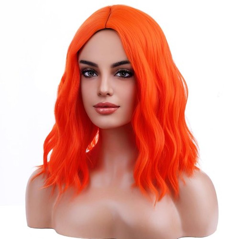 RightOn Orange Wig for Women Short Curly Wig Orange Bob Wig Beach Wave Wigs Orange Wig with Wig Cap