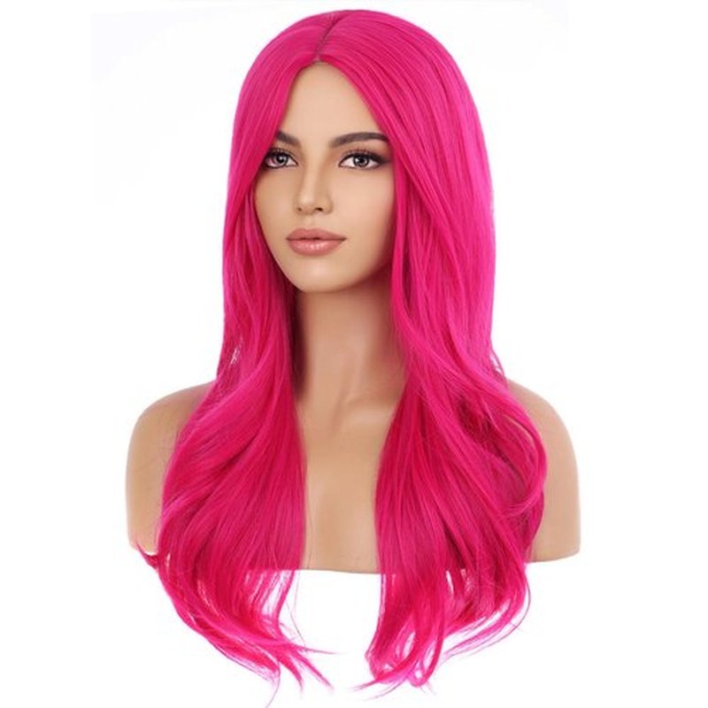 PATTNIUM 27 Inches Pink Wig Long Wavy Wig Hot Pink Wig for Women Girls Milddle Part Curly Long Wig Neon Pink Wig Magenta Wig Heat Resistant Synthetic Cosplay Wig (Hot Pink)