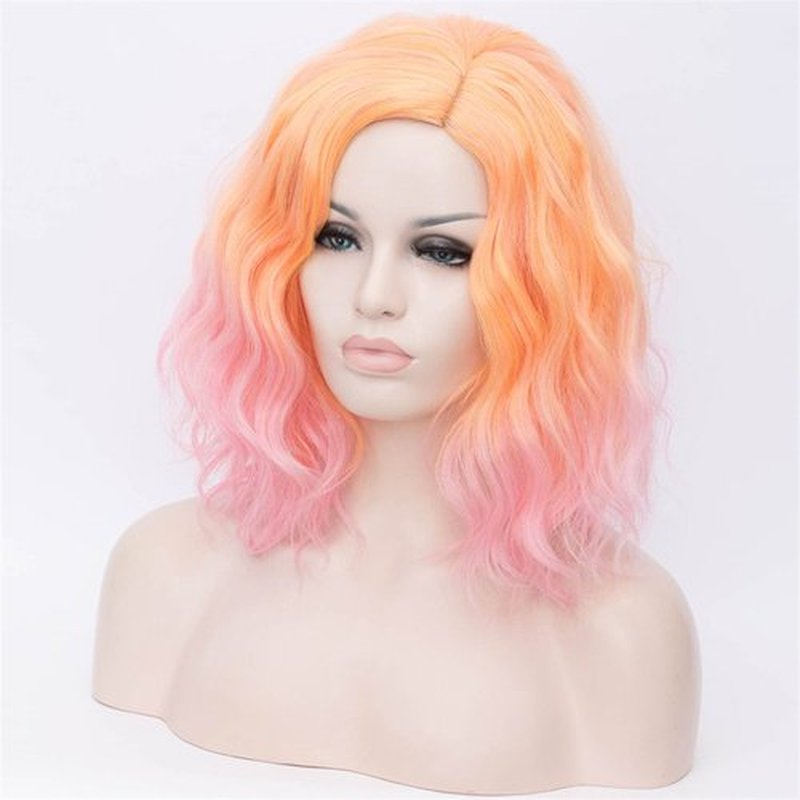 Cying Lin Short Bob Wavy Curly Wig Ombre Pink Wig For Women Cosplay Halloween Wigs Heat Resistant Bob Party Wig Include Wig Cap (Ombre Pink)