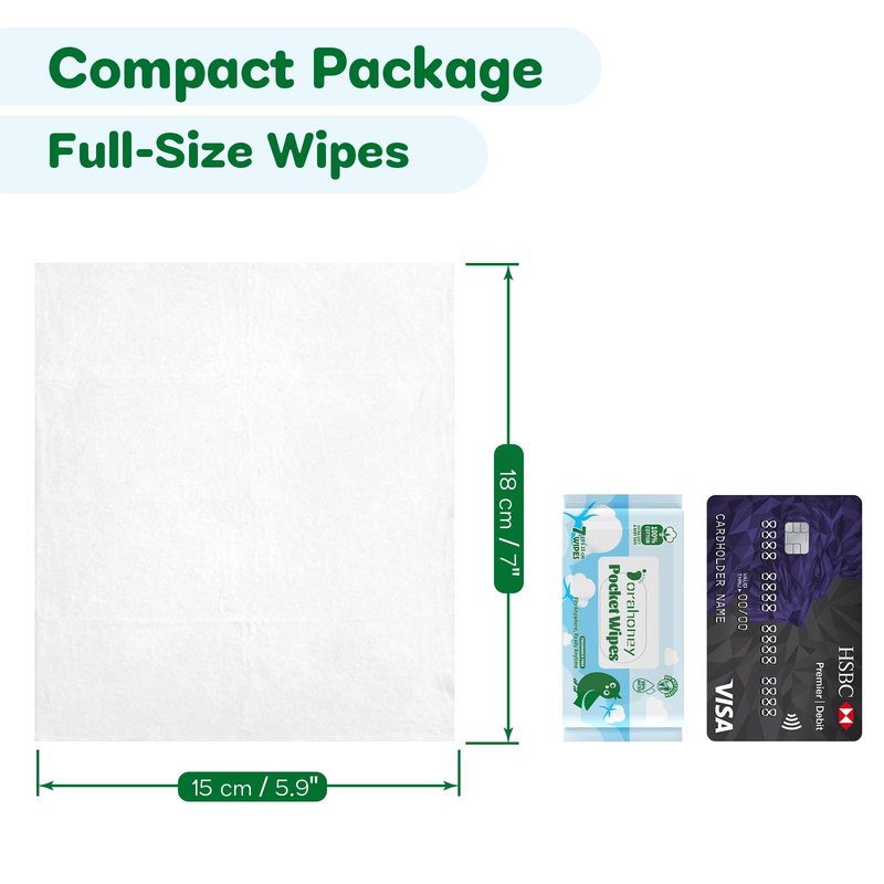 100% Cotton Travel Wipes for Sensitive Skin, 99% Purified Water Hypoallergenic Mini Wet Wipes, Unscented Pocket Wipes Travel Essentials for Adults, Kids & Baby Care