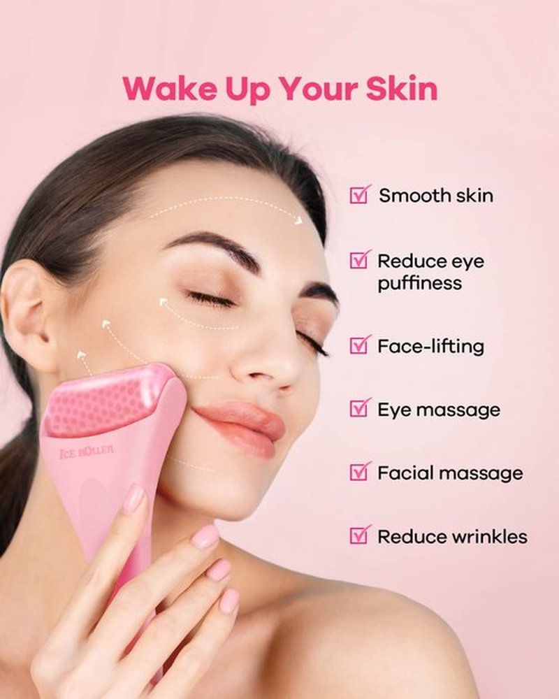 BearKig Ice Roller, Ice Roller for Face, Ice Face Roller, Cold Facial Ice Roller Massager for Eye Puffiness, Women's Gifts, Migraine, TMJ Pain Relief & Minor Injuries, Skin Care Products (Pink)
