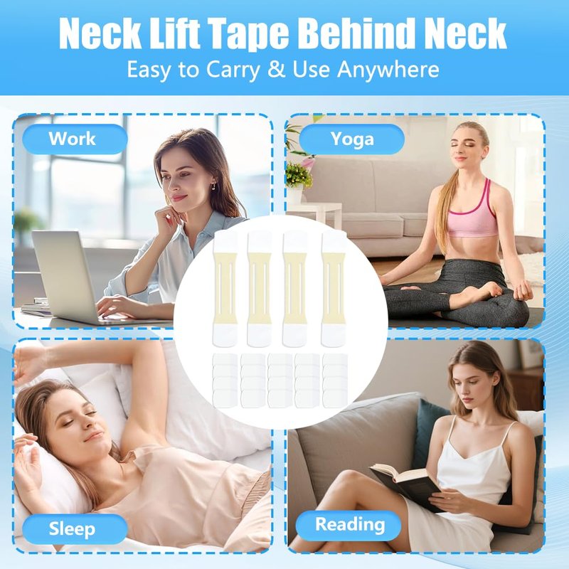 Neck Lift Tape Invisible Behind Neck – 20 PCS+4 Strips, Reusable Durable Waterproof Neck Wrinkle Patches, Invisible Lifting Neck Strips for Double Chin, Jowls & Wrinkles, Instant Face & Neck Lift