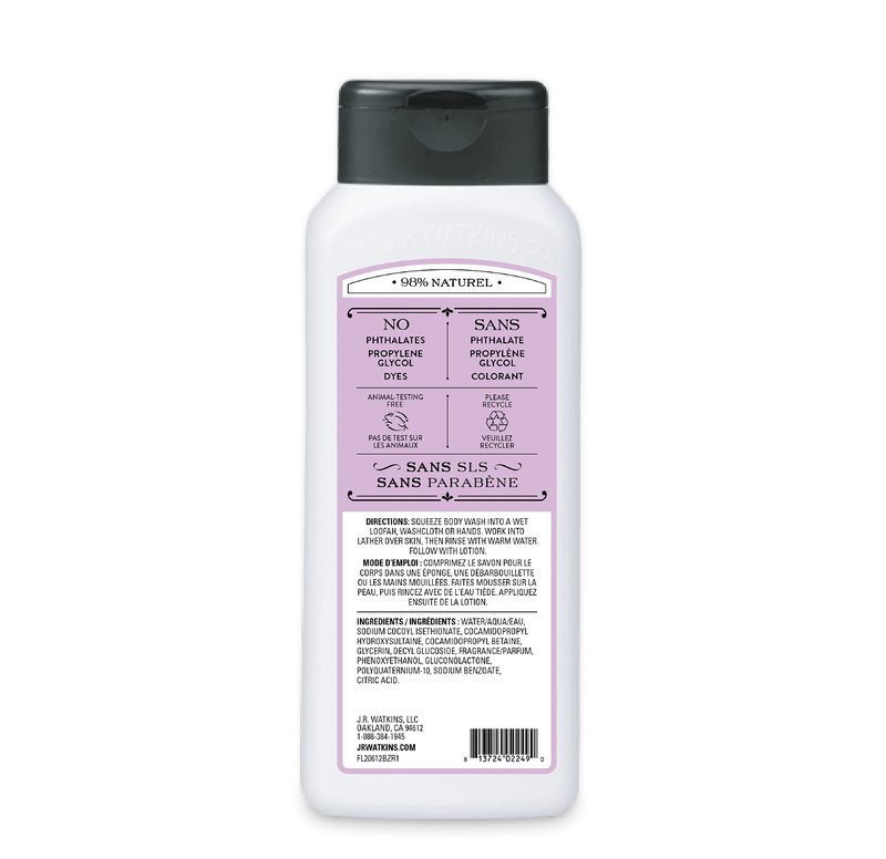 J.R. Watkins Natural Daily Moisturizing Body Wash, Hydrating Shower Gel for Men and Women, Free of SLS, Cruelty Free, Lavender, 18 fl oz, 6 Pack