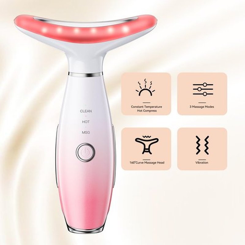Neck Face Massager, Portable and Multifunctional Face Sculpting Tool, 3 Colour Modes Facial Massager, Face Massager Tool for Skin Care, Pink