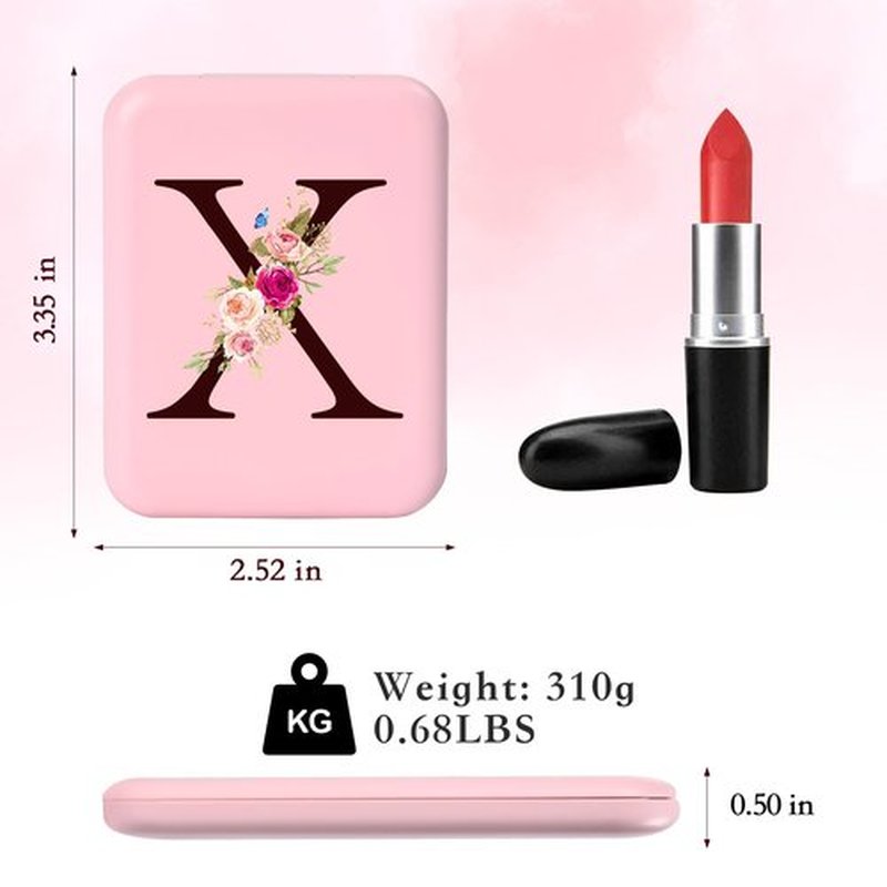 KEWWADB Travel Mirror with Lights, Initials Portable Compact Mirror, Travel Essentials, Suitable for Teen Girls, Young Women Gifts Ideas, Birthdays Gifts(Pink) (X)