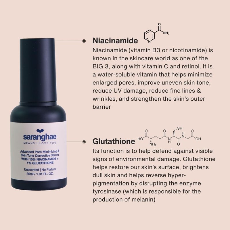 Advanced Pore Minimizing Serum with 10% Niacinamide & 1% Glutathione – Skin Tone Correcting Face Serum for Smooth, Radiant-Looking Skin – Lightweight, Fast-Absorbing Formula
