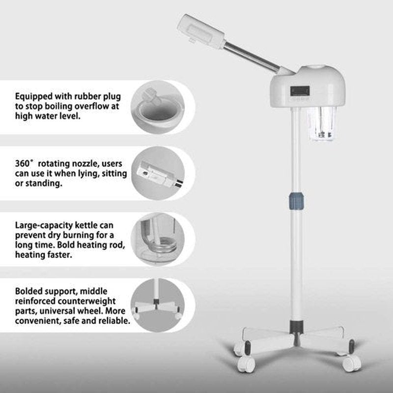 Professional Ozone Facial Steamer for Clean Skin, LCD Display, Facial Steamer for Esthetician, Use at Home & Salon, Spa with Hot Mist, Timer Function, Adjustable Height & Rolling Wheels