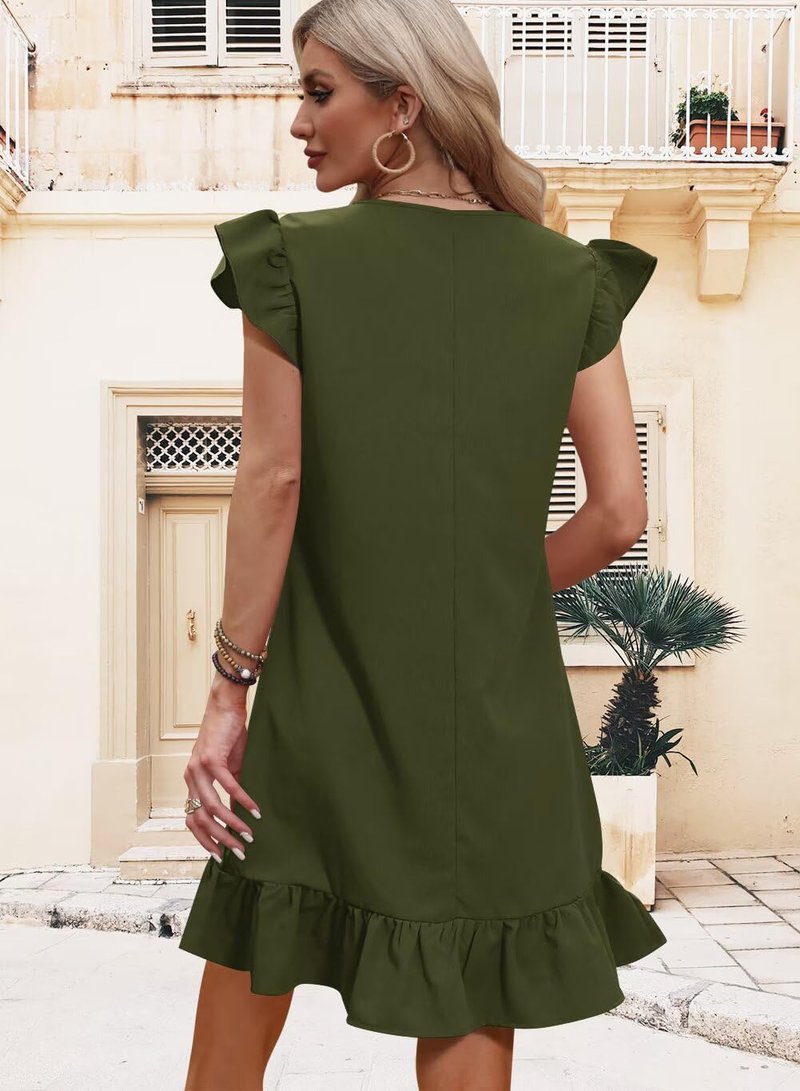 Spring Summer Dresses for Women - V Neck Cap Sleeve Ruffle Hem Casual Beach Dress | 2026 Collection