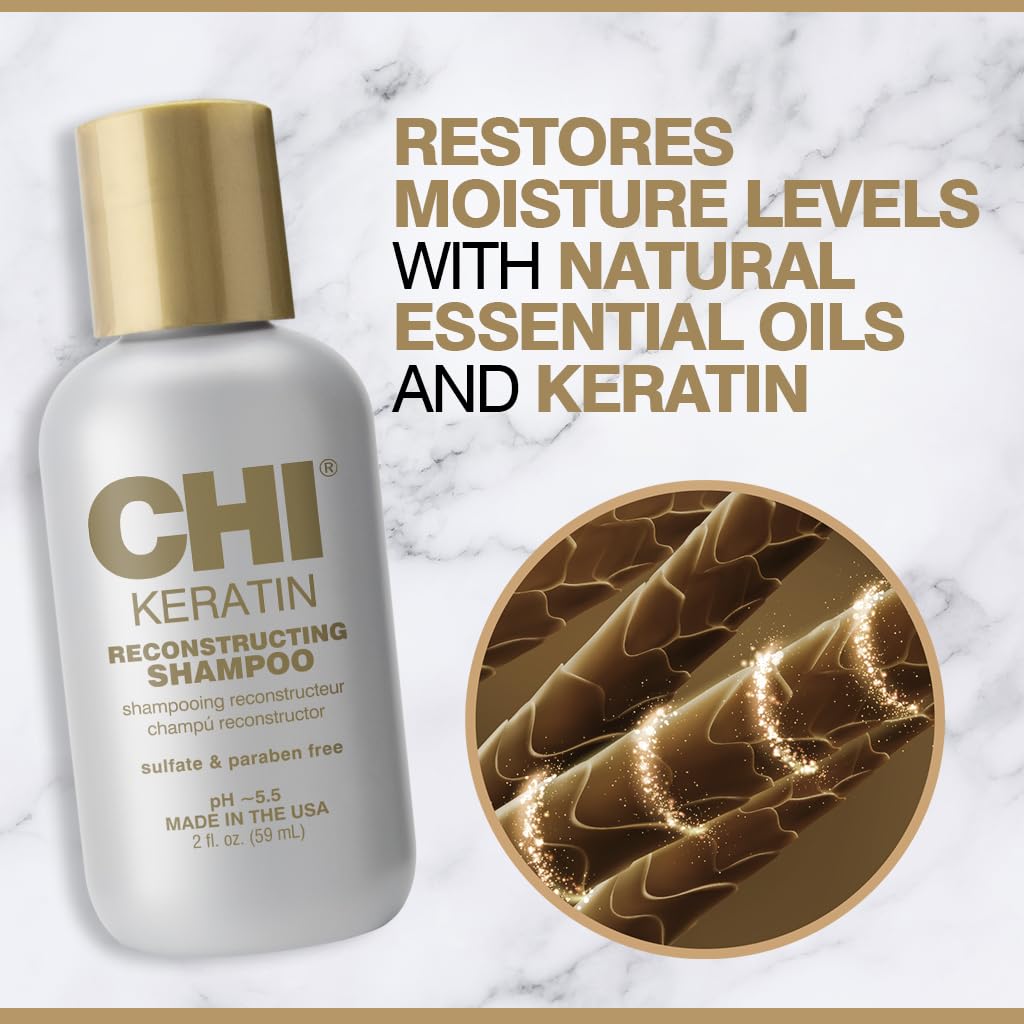 CHI Keratin Reconstructing Shampoo, Delivers Healthier Hair, Adds Shine & Helps Prevent Future Breakage, Sulfate, Paraben, & Cruelty-Free, 32 Oz