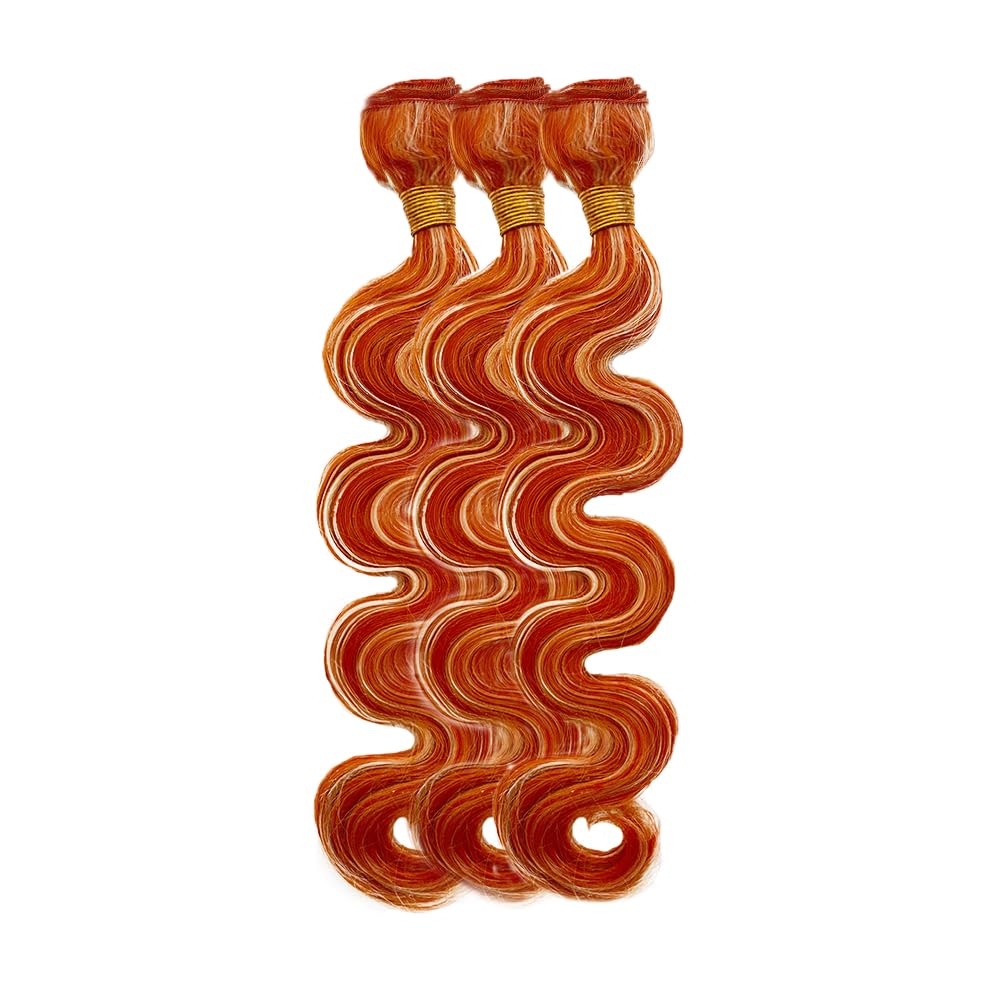 Blonde Human Hair Bundles Ginger Orange Body Wave Bundles 14 16 18 Inch Brazilian Unprocessed Hair Mixed Length 3 Bundles P350/613 Bundles Human Hair Color 350 Body Wave Bundles Hair Extensions