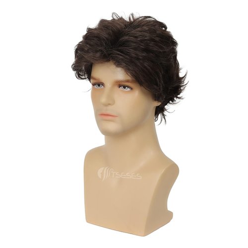 Tseses Brown Curly Wigs for Men Short Layered Cosplay Halloween Synthetic Hair Mens Costume Wig(Light Brown)