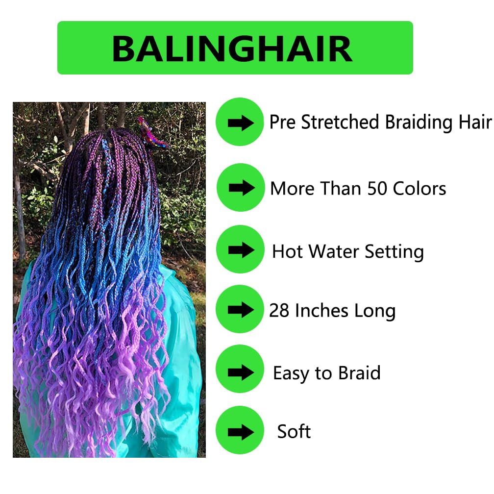 BALINGHAIR Pre-Stretched Braiding Hair Extensions High Temperature Braids Hair 28 Inch Ombre Black to Light Grey(B36-6Packs)