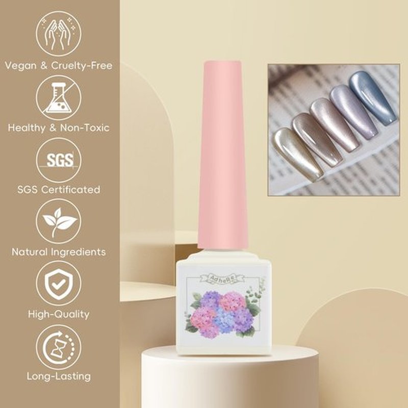 ADHERE 12 ml 5 Colors Cat Eye Gel Nail Polish Set with Magnet for Holographic Cat Eye, High Gloss Gel Polish for Nail Salon Gel Manicure and Nail Art DIY at Home
