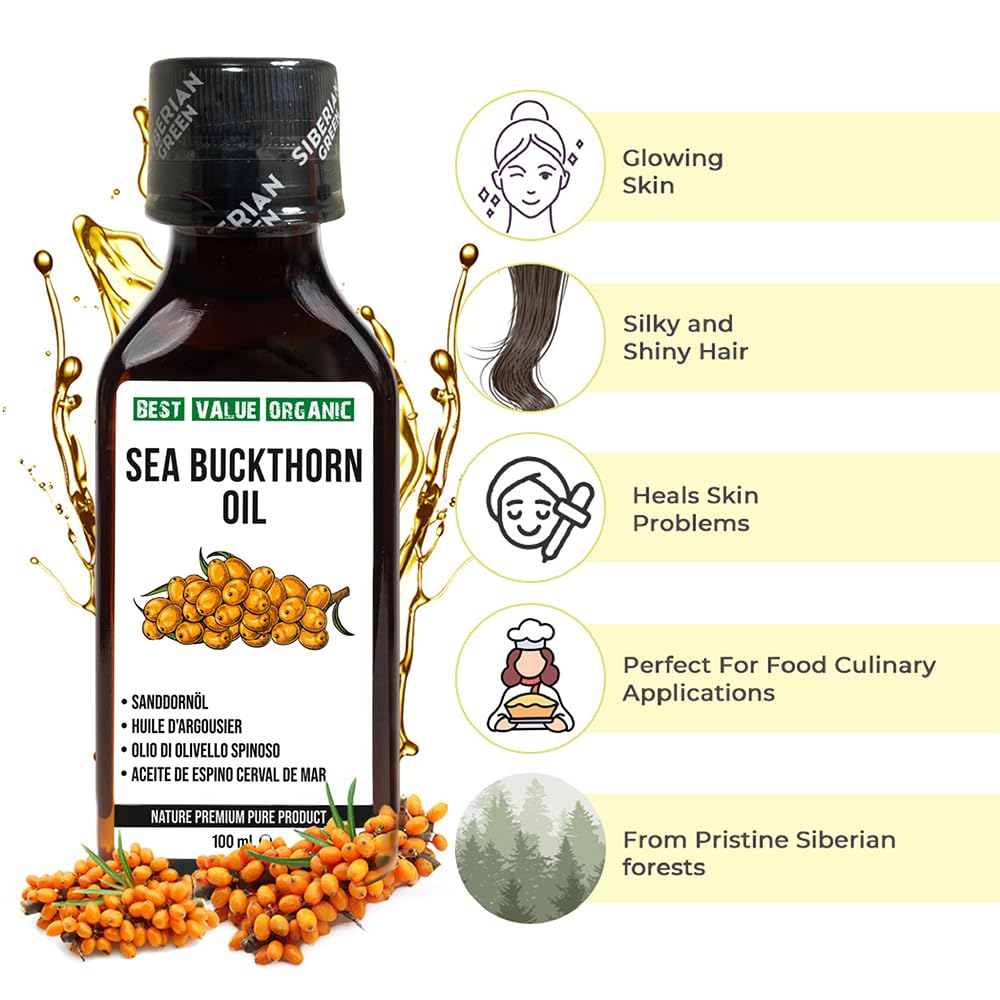 2 Pack - Siberian Sea Buckthorn Seed Oil | 100% Natural Extra Virgin Cold Pressed 2x100 ml / 6.8 fl oz (2 Bottles) | Unrefined Raw No-GMO Vegan | Premium Food Grade | Cooking, Salads or Skin Care