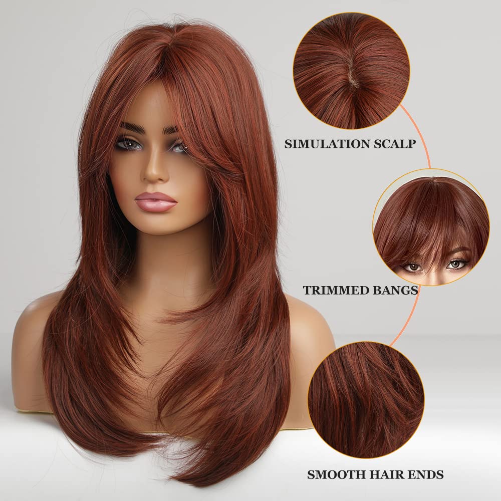 Esmee Long Auburn Women's Wig Layered Synthetic Hair Wig with Dark Roots for Everyday Party Cosplay Shooting, Wedding, Dating, Party Auburn wig - 20"