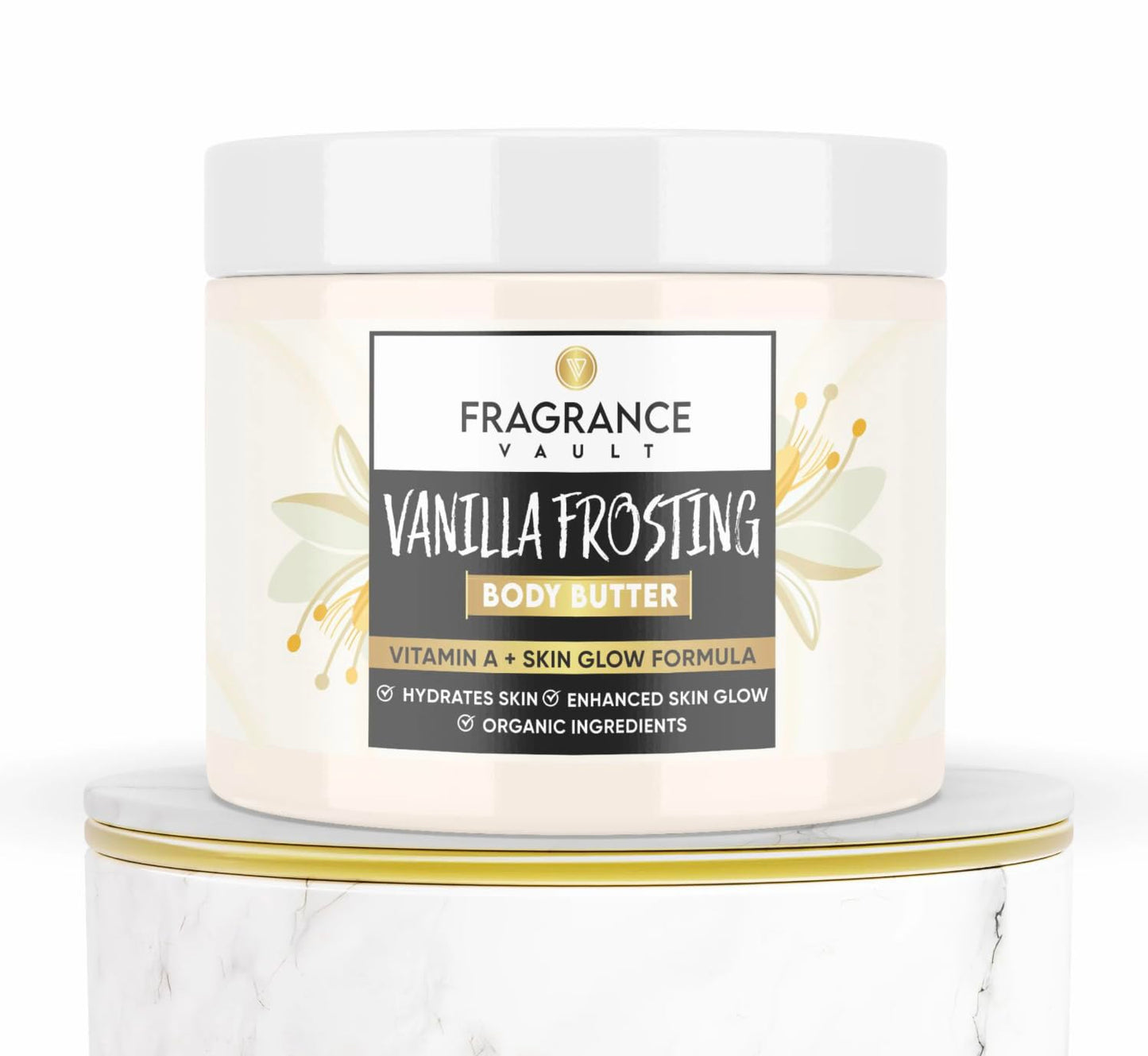 FragranceVault Body Butter Vanilla - Vitamin A for Dry Skin,Skin Repair, & Hydrated Skin - Body Cream Moisturizer, Body Lotion, Vanilla Body Butter - 7 oz.