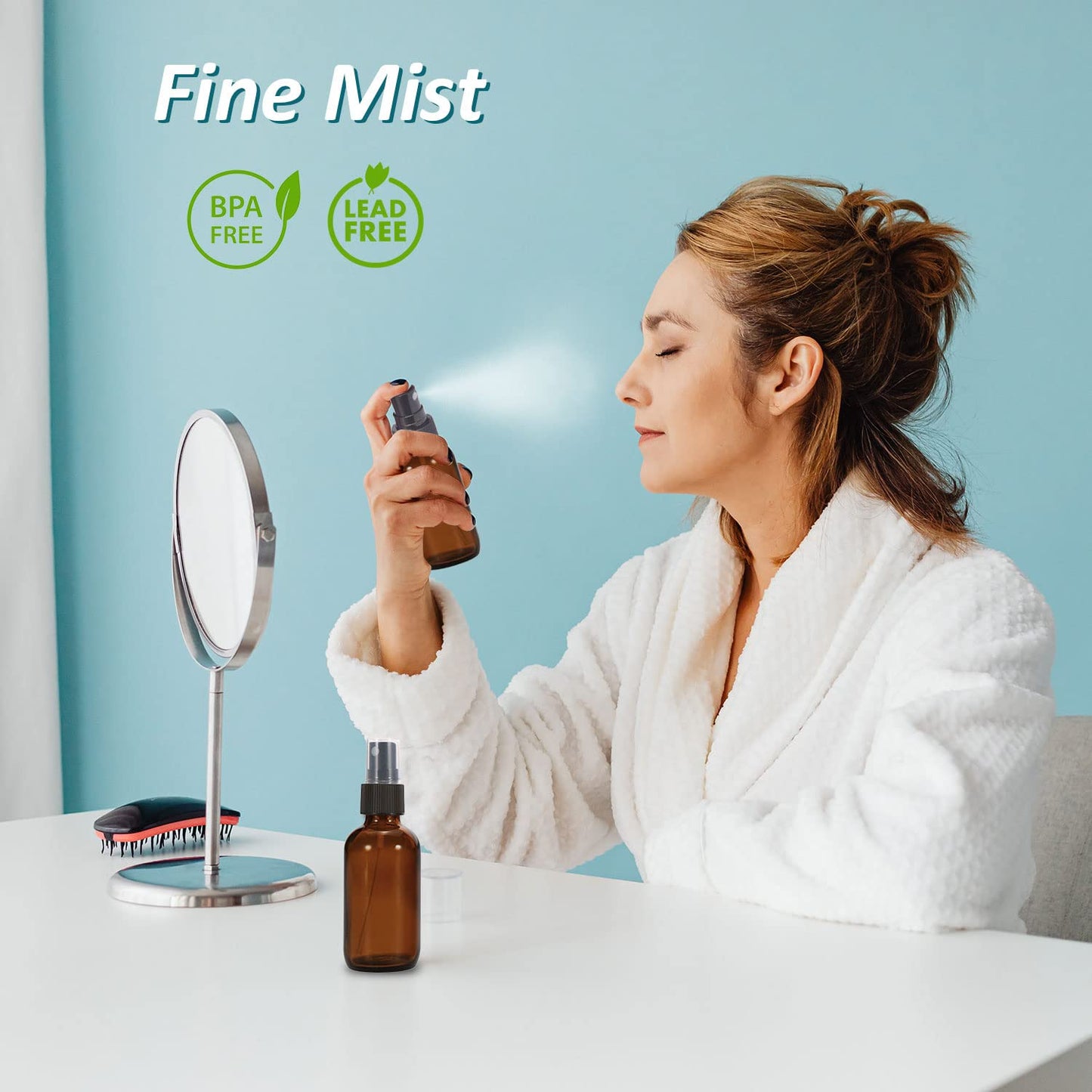 YUNFOOK 4 oz Amber Glass Spray Bottles for Essential Oils, Small Empty Fine Mist Spray Bottle,4 Pack with Funnel Dropper