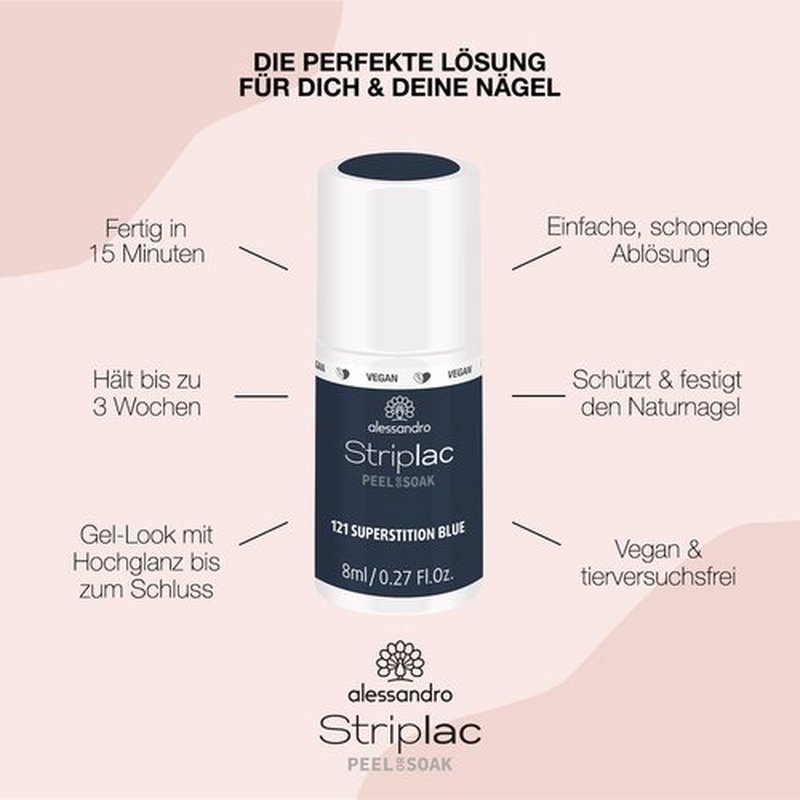 alessandro Striplac Peel or Soak Nail Polish - Long Lasting Wear - Quick Drying Time - Offers a Variety of Colors - Delivers Professional Results - Vegan - Cruelty Free - Superstition Blue - 0.27 oz