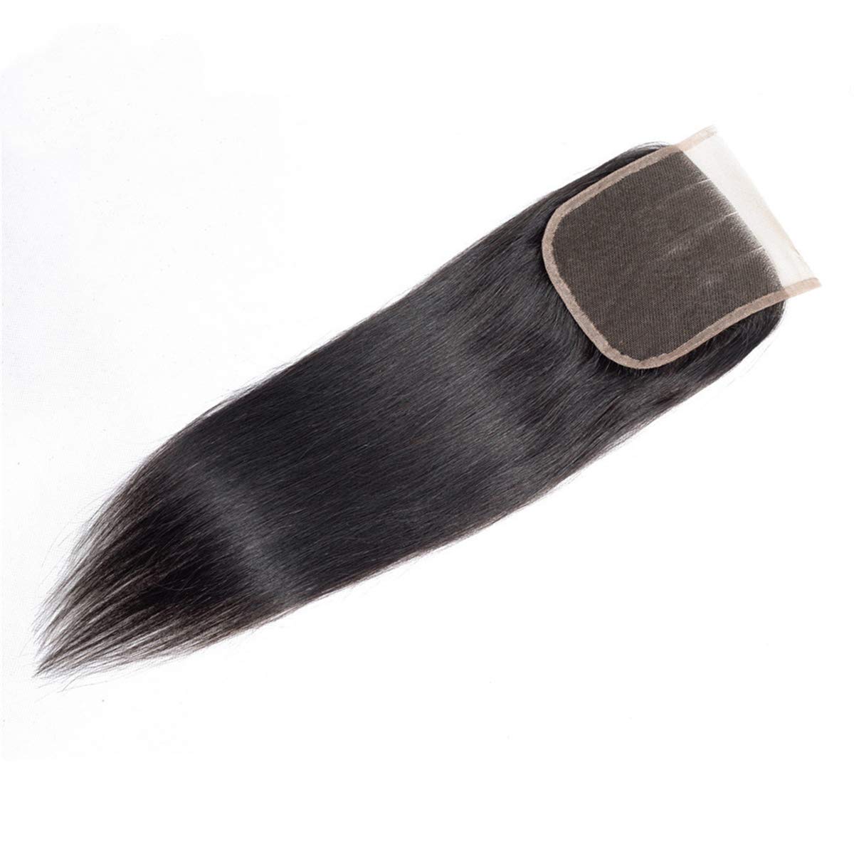 SINGLE BEST SingleBest 4x4 Lace Closure Human Hair Straight Wave 3 Part Closure with Baby Hair 8A Brazilian Virgin Remy Hair 130% Density Natural Color 10inch