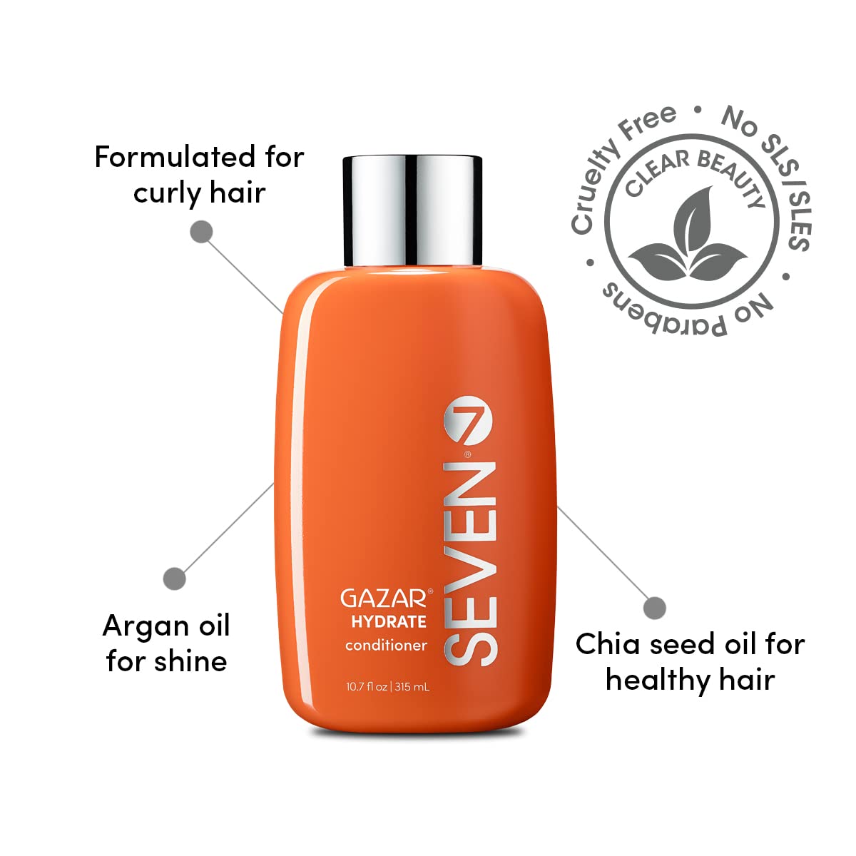 SEVEN Hair Care Gazar Hydrate Conditioner for Women & Men, Anti-Frizz, Moisturize Dry Hair, Sulfate + Paraben Free, Cruelty Free with Argan Oil, Jojoba & Biotin, Made in USA