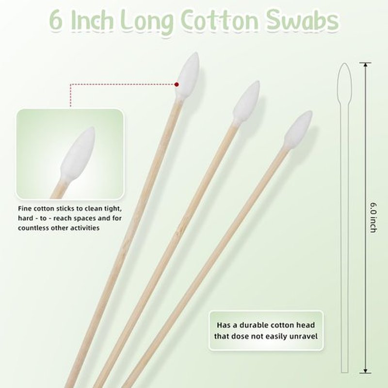 Yinghezu 200 Count Bamboo Cotton Swabs 6" Inch Long Pointed Cotton Swabs Cotton Tipped Applicator