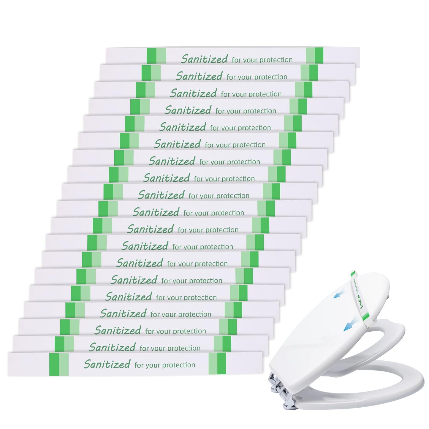 Germiwipe 500Pcs Sanitized Toilet Seat Band,Hotel Essentials, Printed Toilet Strips for Hotels Motels Hospitals (Green/White) TSB-500