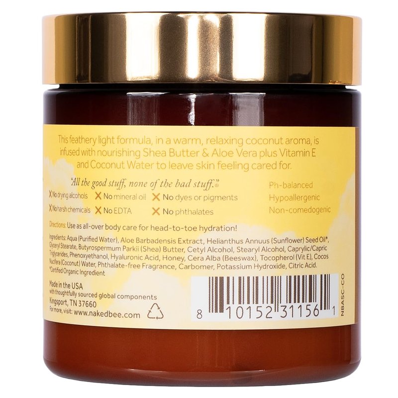 Naked Bee Coconut & Honey Aloe & Shea Cream - Moisturizing 8 oz Hydrating Lotion