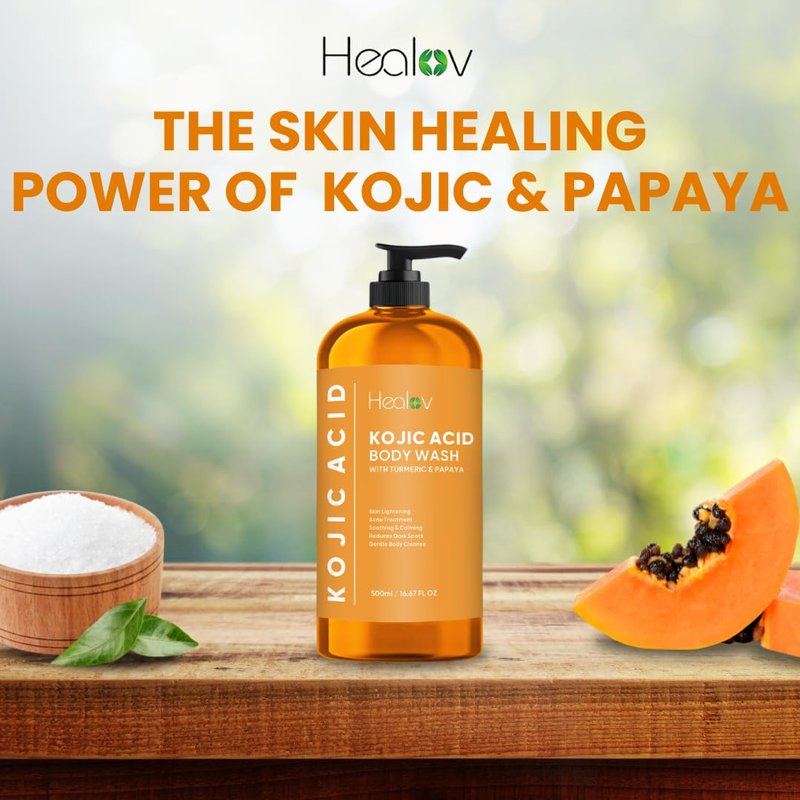 Healov Kojic Acid Soap for Hyperpigmentation – Skin Brightening Kojic Papaya Body Wash – Dark Spot Soap Reduces Acne, Scars, and Evens Tone – Turmeric Body Wash for Brighter Glowing Tone