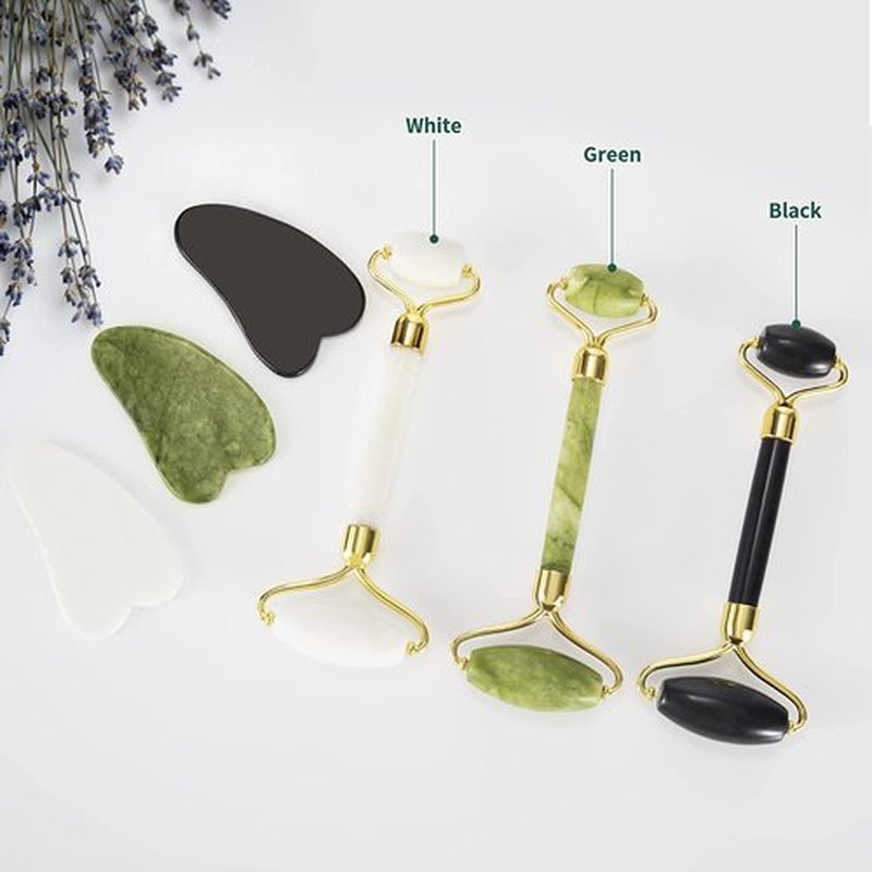 YLTNEUQER Jade Roller & Gua Sha Set - Facial Skin Care Set, Facial Beauty Tools, Natural Beauty Skin Care Tools, Face Roller Massager for Face, Neck, and Eye Treatment (Black)