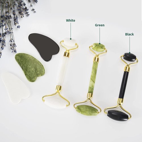 YLTNEUQER Jade Roller & Gua Sha Set - Facial Skin Care Set, Facial Beauty Tools, Natural Beauty Skin Care Tools, Face Roller Massager for Face, Neck, and Eye Treatment (Black)