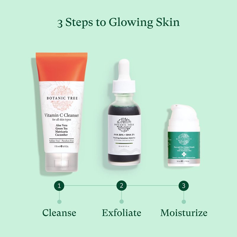 Botanic Tree Matcha Peeling Solution Chemical Peels for Face - Dark Spots - AHA 30% + BHA 2% - 10 Minute Exfoliating Skin Face Peel with Glycolic Acid and Salicylic Acid, 30ml / 1fl oz.