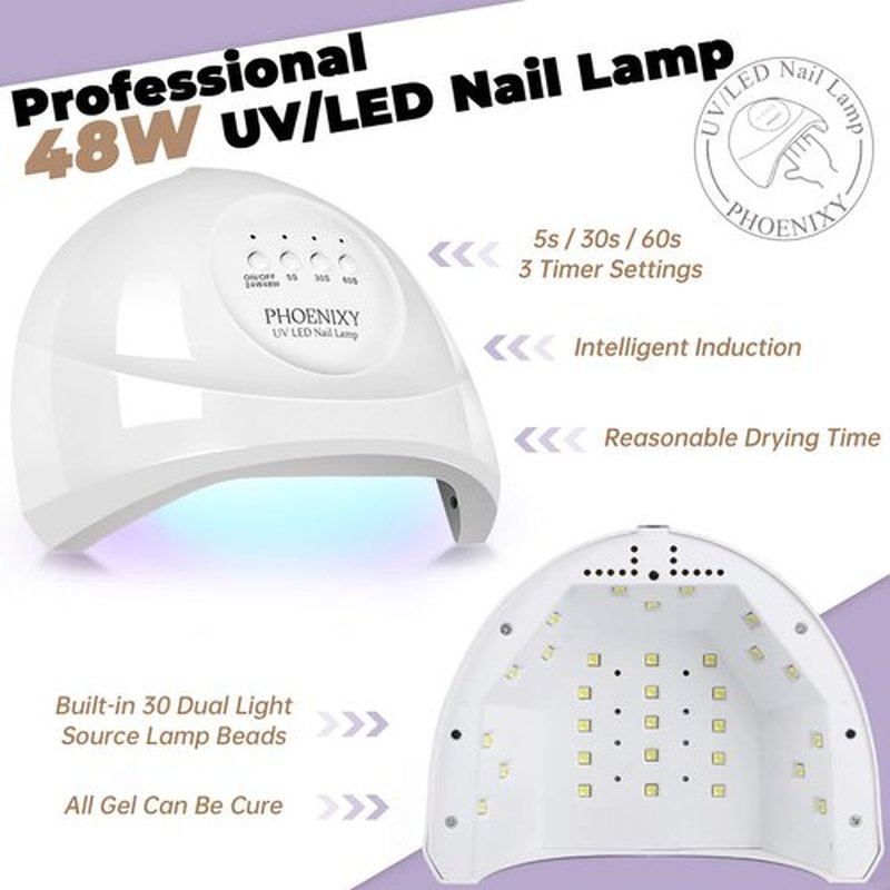 PHOENIXY Gel Nail Polish Kit with U V Light 48W, 44 Pcs 72 Effect Gel Nail Polish Set Base Glitter Top Coat Gel Nail Kit Manicure Tools Gifts for Women